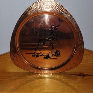 Copper Decorative Plate with Antelope Design